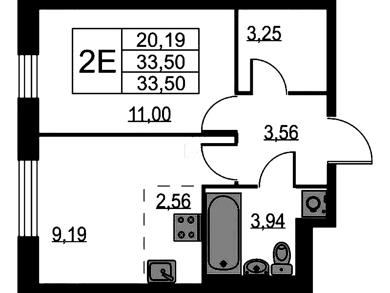 1-комнатная квартира 33.5 м², 1/9 эт., ЖК «Квартал Лаголово»